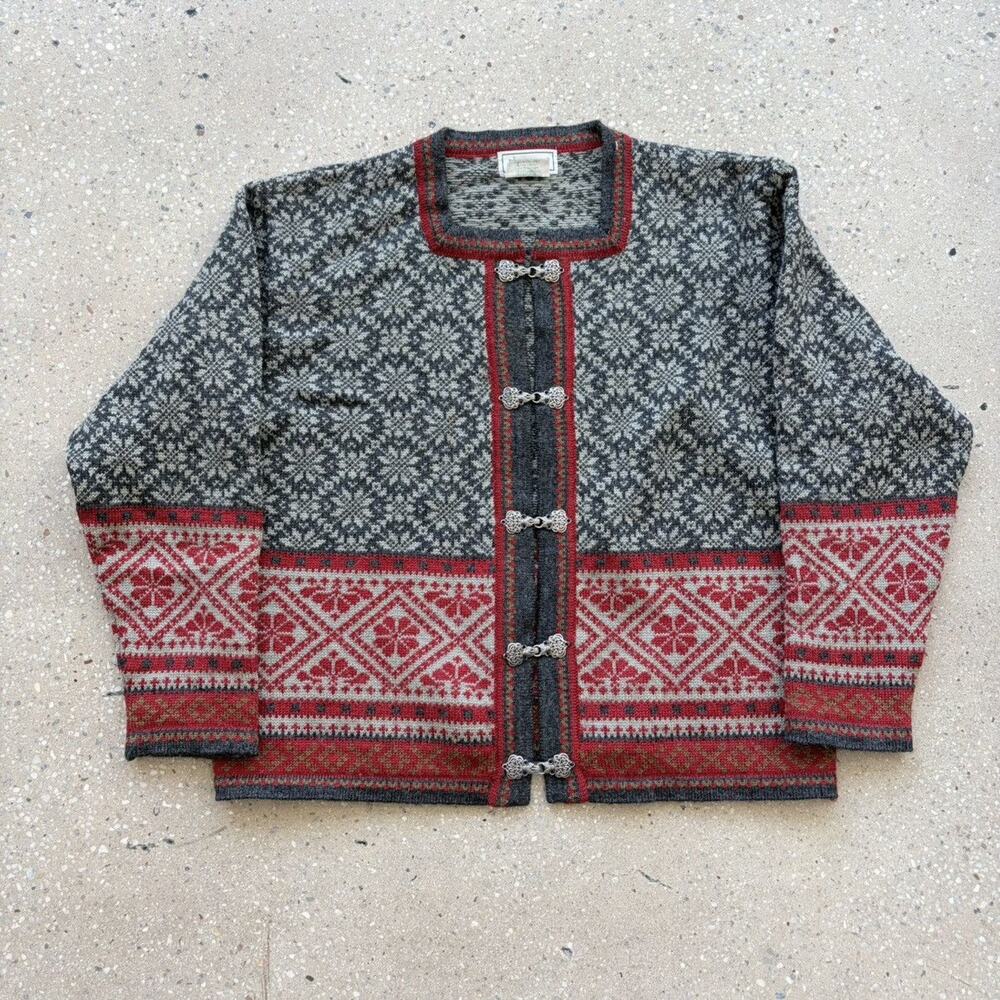 Vintage 90s LL Bean Red/Grey Wool Christmas Cardigan